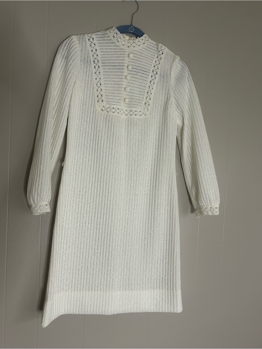 Vintage knit Dalton white dress 60s mod with lace and white buttons